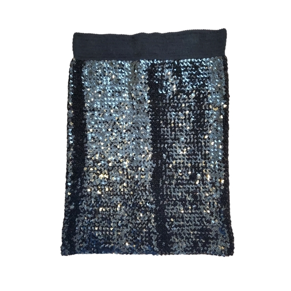Vintage Black Fully Sequined Morning Glory Woven Pencil Mini Skirt Size Small